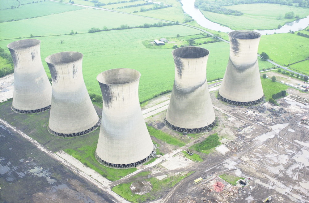 An aerial view of the demolition work ongoing at Willington Power Station